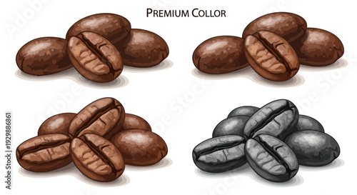 Coffee Beans in Various Colors: Brown, Dark Brown, and Gray Tones