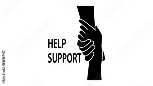 Helping hand silhouette reaching out to support and pull up partner on white background. Solidarity, rescue, and teamwork concept.