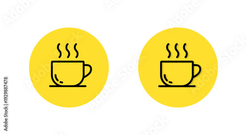 Hot coffee cup outline icon with shadow. Warm beverage symbol. Cafe drink logo