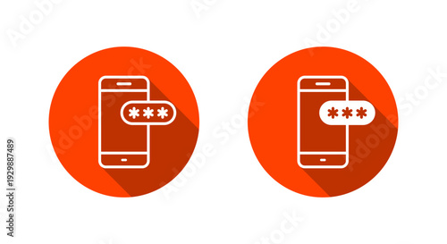 Phone password entry icon with long shadow. Cellphone login symbol. Smartphone authentication sign