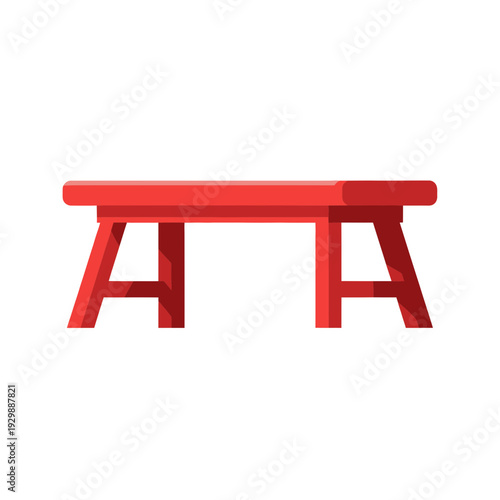 Simple Red Bench Isolated on White Background, Minimalist Furniture Design