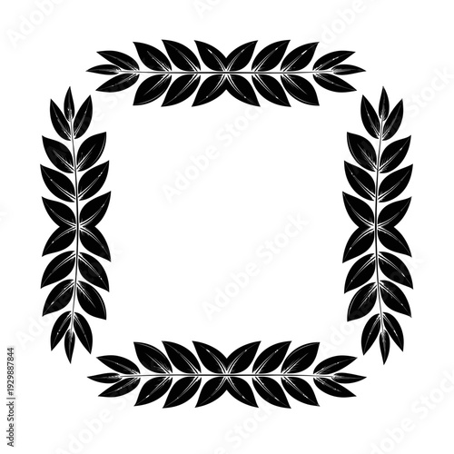 Black Laurel Wreath Border Square Frame - Vector Illustration