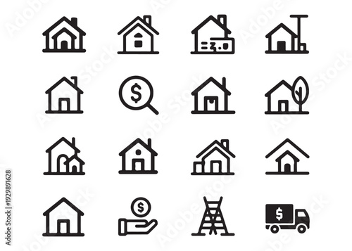 Set of home and real estate related vector line icons