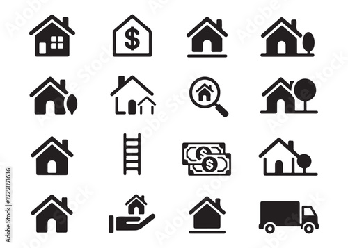 Collection of modern and minimalist house and real estate icons