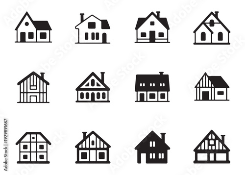 Set of traditional and rustic house vector icons