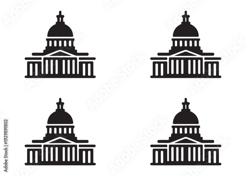 Traditional courthouse and state capitol building icon with dome and columns for legal design work