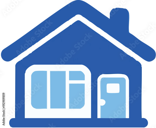 Stylized blue house icon representing residential property, real estate, and safe dwelling concepts. Ideal graphic for housing services, home ownership, and architectural design themes