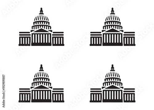 Classic dome architecture icon representing government capitol or state court building silhouette set