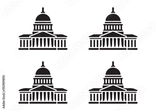 Government capitol building icon set representing state legislature and public authority structure