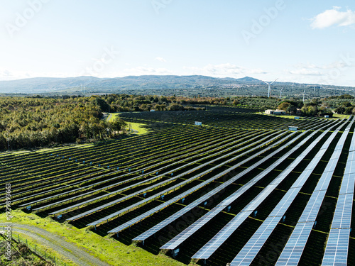 Εκτύπωση καμβά Expanse of solar panels impact in the natural landscape