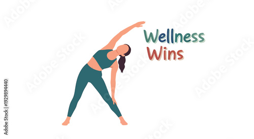 Vector illustration of woman doing yoga, Wellness Wins