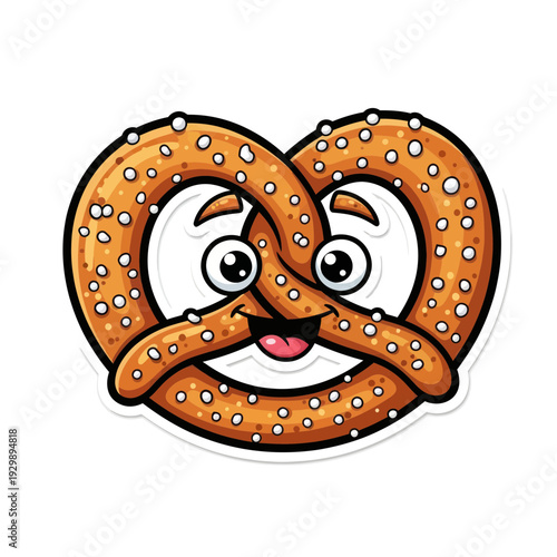 Funny Cartoon Pretzel Character with Happy Face and Salt Sprinkles