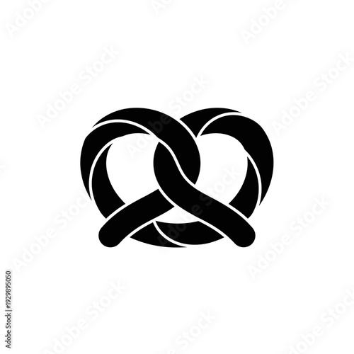Black Pretzel Icon Silhouette on White Background