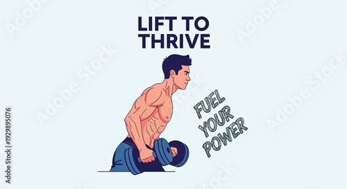Vector illustration of man lifting weights, motivational fitness concept