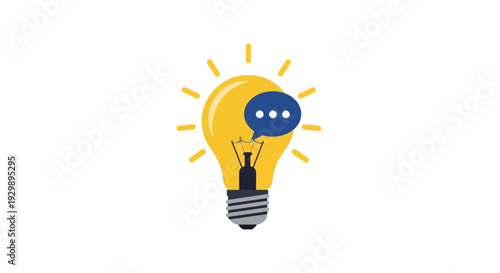 Bright Idea Lightbulb with Chat Bubble Symbolizing Innovation and Communication.