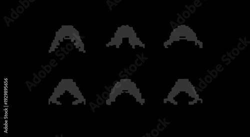 Six identical grey bird silhouettes on a black background.