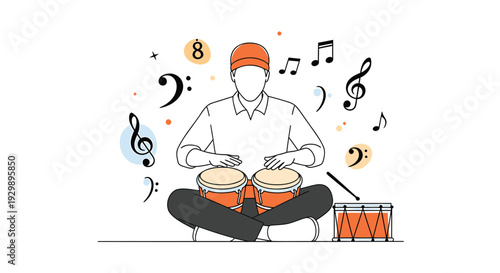Vector illustration of a man playing bongos