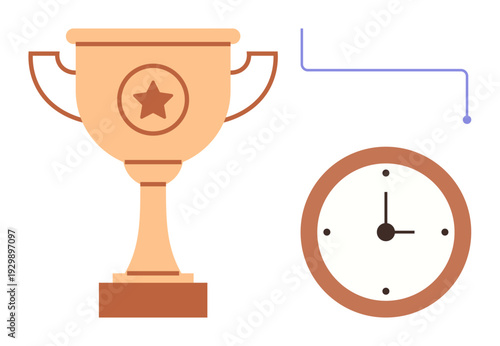 Success, goal setting, time management, awards, productivity, competition. Image of a trophy and clock. Success and time management through achievement and timing elements