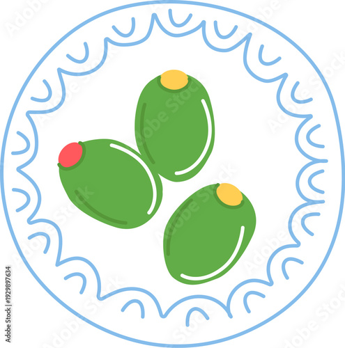 Olive Snack On Plate Doodle