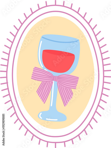 Wine Glass With Ribbon Vintage Badge