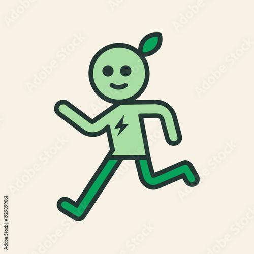 Green running figure icon with leaf and lightning bolt symbolizing energy and movement