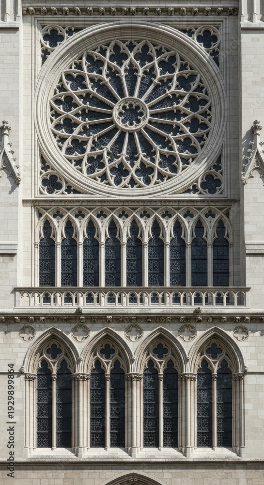 Obraz premium Gothic Cathedral Facade with Rose Window.