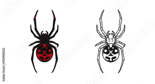 Black Widow Spider and Line Art Spider: Two Arachnids