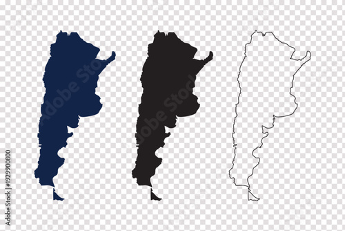 argentina map vector illustration dark blue black and outline isolated on transparent background easy to edit