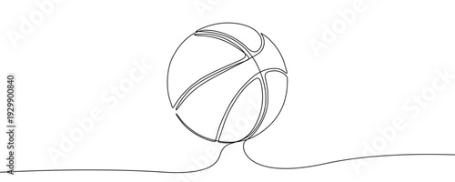 Basketball ball in one line art style. Minimalist drawing of a ball, made by a continuous line with editable black stroke on a white background. Vector illustration.