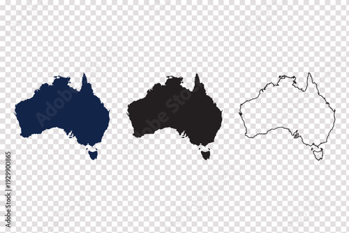australia map vector illustration dark blue black and outline isolated on transparent background easy to edit
