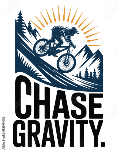 Mountain Biker Riding Downhill With Sunburst mountain biking