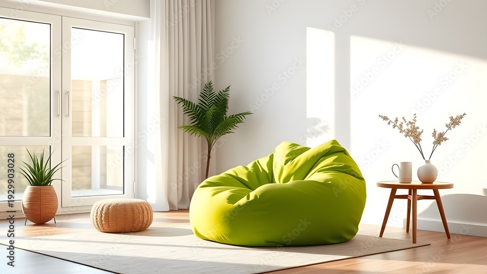 custom made wallpaper toronto digitalmodern minimalist living room interior with a single green bean bag chair