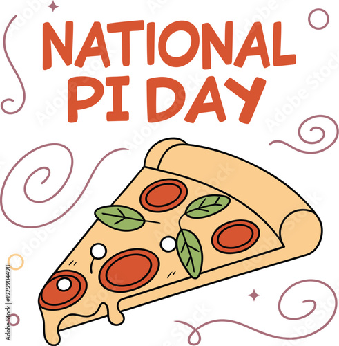 Colorful Pi Day Artwork Featuring Pizza, Basil, and Bold Typography.