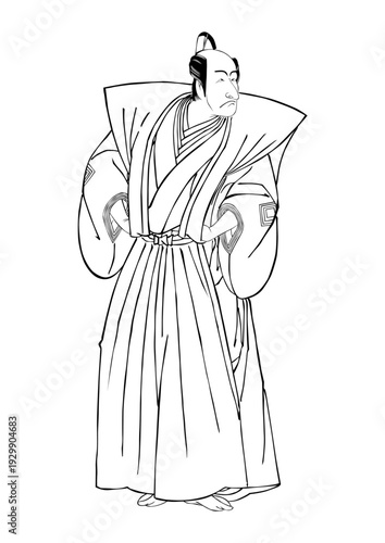 浮世絵風 歌舞伎役者 線画ベクターイラスト