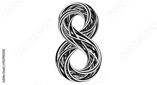 Black and white illustration of intertwined number eight symbol.