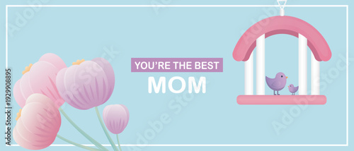 Pastel Mother’s Day greeting card with a light blue background