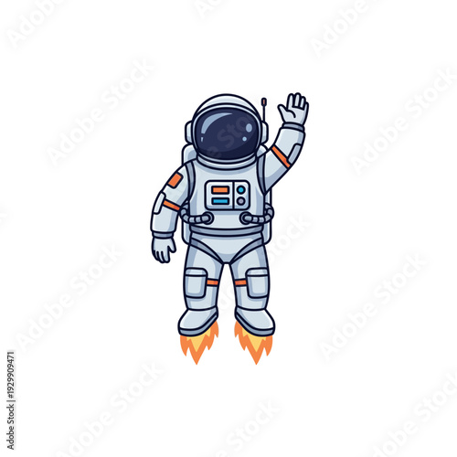 Cute Cartoon Astronaut Waving and Flying Upwards Illustration