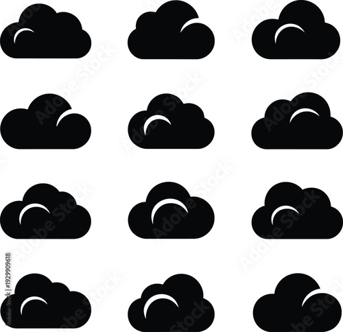 A collection of twelve different cloud icons in a four by three grid Vector