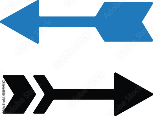Two contrasting arrows pointing in opposite directions, one blue and one black Vector