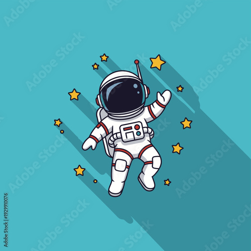 Cute Cartoon Astronaut Floating in Space with Stars. Adorable Spaceman Character in Zero Gravity, Flat Design Vector Illustration for Kids' Science and Exploration.