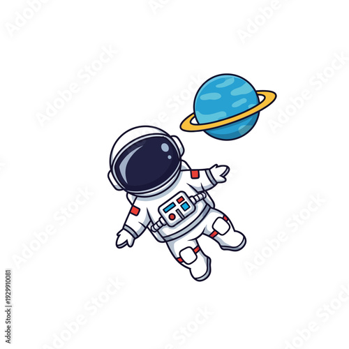 Cute Cartoon Astronaut Floating with Ringed Planet - Vector Illustration for Kids' Science and Exploration