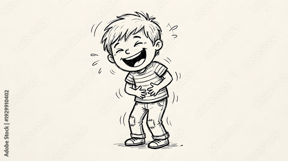 Fototapeta premium Happy Cartoon Boy Laughing with Joy.