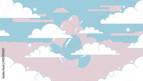 Woman Relaxing on Cloud in Blue Outfit.