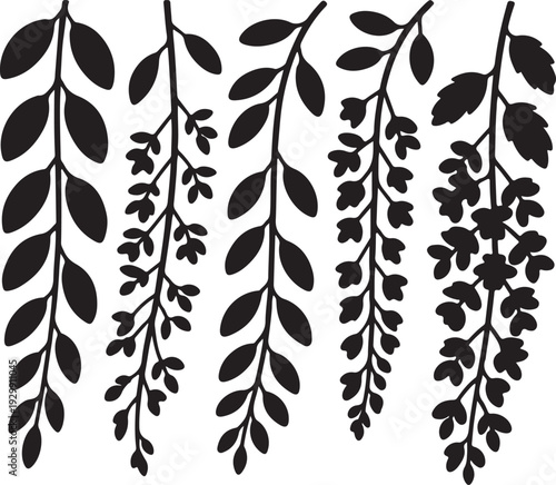 decorative leaf branches silhouette set vector illustration