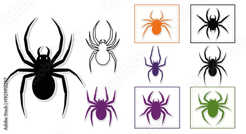 Collection of Spider Silhouettes and Icons - Halloween Theme