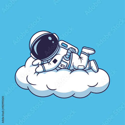 Cute Cartoon Astronaut Relaxing on a Cloud - Dreamy Cosmic Nap Illustration