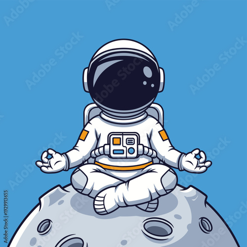 Zen Astronaut Meditating on Moon Surface - Cosmic Peace & Mindfulness Illustration