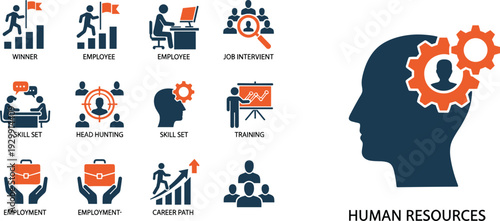 Two-tone solid icons for human resources recruitment talent acquisition headhunting job interviews and professional career development