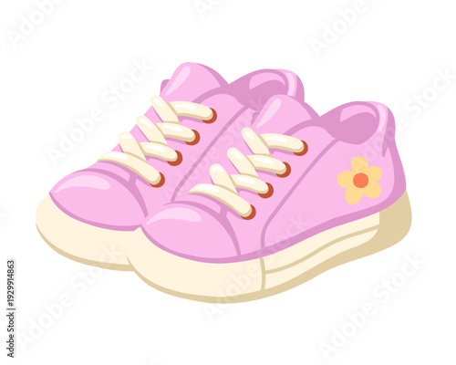 Pink sneakers with flower decor. Cartoon vector isolated illustration on white background