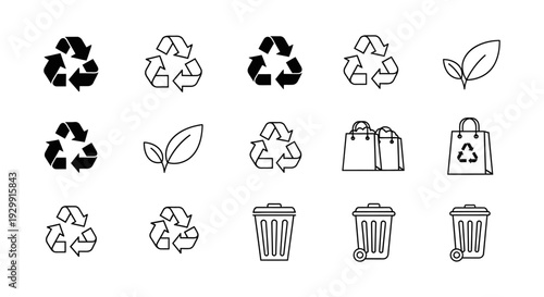 various recycling and eco-friendly icons symbolizing environmental sustainability waste management and green living concepts ideal for ecological projects.